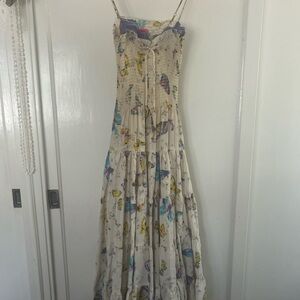 Betsey Johnson Blue and Pink Spaghetti Strap Maxi Dress